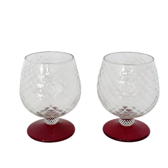 Rick Strini Ruby Red Brandy Snifter Art Glasses Diamond Texture Pair 2 Set RARE - Picture 1 of 5
